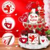 Frienda 12 Pieces Tiered Tray Decor Buffalo Plaid Table Wooden Sign Decorations Cupid Tabletop Heart Signs Be Mine Love Decor for Party Home Kitchen Holiday view 4