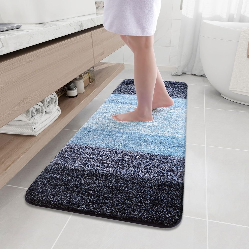 Arotive Microfiber Bathroom Rugs, Shaggy Soft and Absorbent Bath Rug, Non-Slip, Thick Plush Machine Washable Dry Bath Mats for Bathroom, Tub and Shower, 59x20, Blue, Rectangular