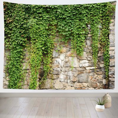 BELECO Green Leaves Tapestry 118x78 Inch Spring Garden Tapestry Wall Hanging Old Stone Wall Overgrown with Leaves Outdoor Nature Tapestries Greenery Home Decor Aesthetic Living Room Bedroom Dorm Decor
