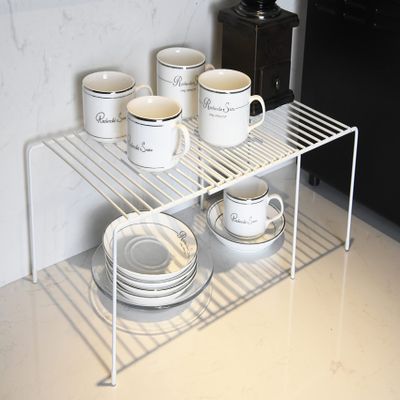 CASAPALACE Cabinet Shelf Storage Rack, 4 Piece Expandable Spice Rack Organizers, Metal Rustproof Kitchen Cabinet Shelf Organizers for Kitchen Counter,Freezer, Fridge,Pantry Shelf, White, Set of 2