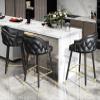 Counter Height Upholstered Barstools Set of 2, Modern 65 Cm Heigh Leather Bar Chairs Barstools with Nailheads and Gold Tipped Black Metal Legs, Leisure Counter Stools with Backrest and Footrest ( Colo view 3