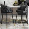 Modern Blue Barstools 26 Inches Heigh Counter Height Upholstered Nappa Leather Bar Chairs Set of 2 Barstools with Nailheads Gold Tipped Black Metal Legs Leisure Counter Stools with Backrest Footrest view 2