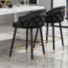 Modern Blue Barstools 26 Inches Heigh Counter Height Upholstered Nappa Leather Bar Chairs Set of 2 Barstools with Nailheads Gold Tipped Black Metal Legs Leisure Counter Stools with Backrest Footrest view 3