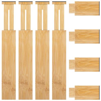4 Pack Bamboo Kitchen Drawer Dividers with Inserts 2.6" High, Adjustable from 12.5 Inch to 21.7 Inch Drawer Organizers, Expandable Drawer Separators for Clothes, Bedroom, Dresser, Office (Beige)
