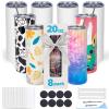 UIRZOTN 8 Pack 20oz Sublimation Tumbler Blanks Skinny Straight in Bulk, Stainless Steel Insulated Sublimation Tumbler with Polymer Coating for Heat Transfer, With Lid, Straw, ribbon, Gift box view 1