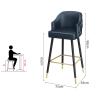 Blue Counter Height Upholstered Bar Stools Set of 2, Modern Leather Bar Chairs Set, 26'' Barstools with Nailheads and Gold Tipped Black Metal Legs, Leisure Counter Stools with Backrest and Footrest view 2