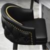 Blue Counter Height Upholstered Bar Stools Set of 2, Modern Leather Bar Chairs Set, 26'' Barstools with Nailheads and Gold Tipped Black Metal Legs, Leisure Counter Stools with Backrest and Footrest view 4