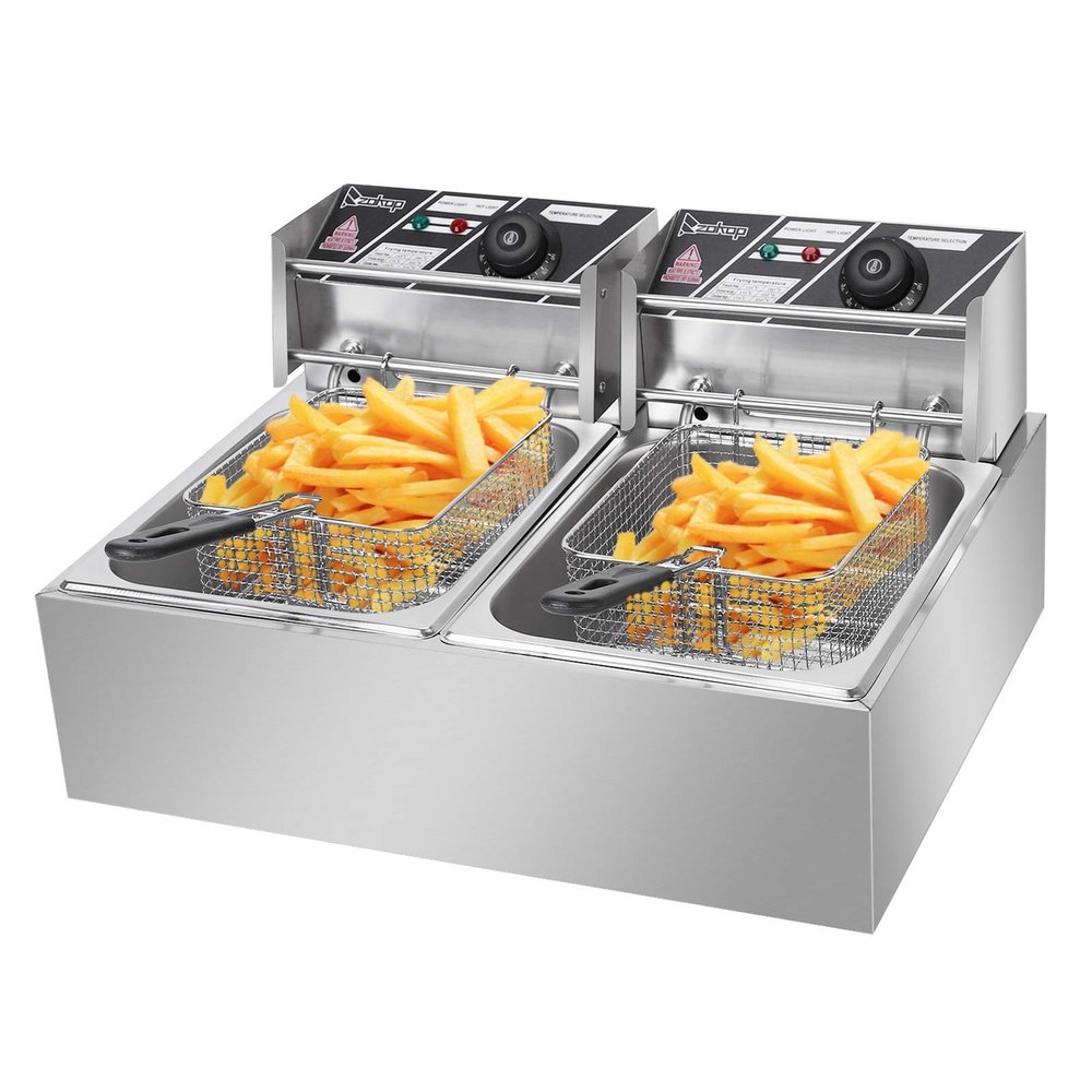 Durx-litecrete 110V 12.7QT/12L Stainless Steel Double Cylinder Electric Fryer US Plug