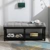 Janoray Farmhouse Storage Bench Wooden Entryway Linen Upholstered Ottoman Button Tufted Bench with Black Legs for Bedroom End of Bed Hallway Organizer, Grey, 45 Inch view 1