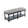 Janoray Farmhouse Storage Bench Wooden Entryway Linen Upholstered Ottoman Button Tufted Bench with Black Legs for Bedroom End of Bed Hallway Organizer, Grey, 45 Inch view 2