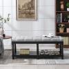 Janoray Farmhouse Storage Bench Wooden Entryway Linen Upholstered Ottoman Button Tufted Bench with Black Legs for Bedroom End of Bed Hallway Organizer, Grey, 45 Inch view 4