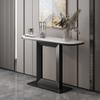 KWOKING Glam Marble Console Table Iron Half Moon Console Sofa Table for Hall Semi-Circular Desktop Square Shape Base Porch Table Ultra-Narrow Case Entrance Hall Cabinet Black 63" L x 12" W x 31" H view 1