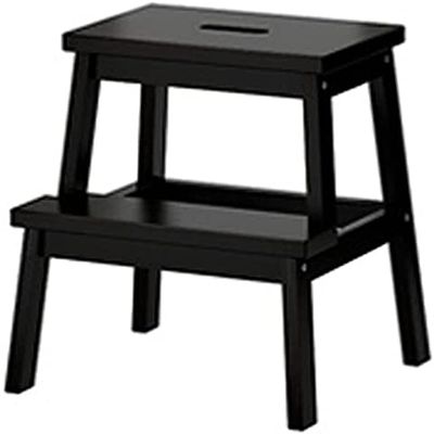 SLLSHG Multifunction Foldable Step Stool Step Stool Wood Step Stool Two-Step Ladder Foldable Foot Stool Simple Kitchen, High 50cm, 3 (Color : Black)