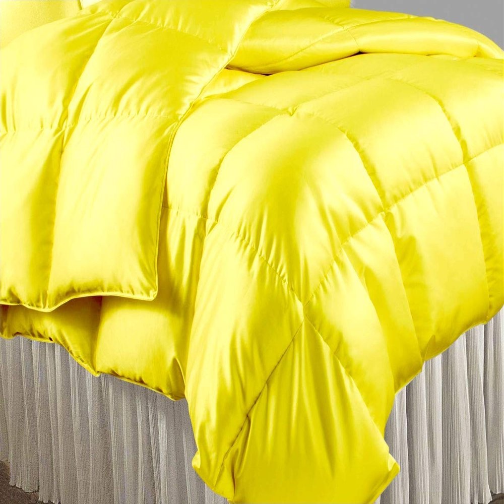 Oversized Queen Comforter Satin Silk 1 PC Yellow 600 GSM Comforter for Oversized Queen Size Bed