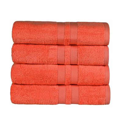 4-Piece Highly Absorbent Tangerine Color Cotton Bath Towels 15 in. L X 21 in. W X 13.6 in. H Size, 500 - 699 GSM, Machine Washable Quick Dry | All Season Pretty Orange Shade, Soft, Warm, Thick-Plush