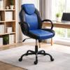 Benjara Rue 27 Inch Ergonomic Office Chair, Faux Leather Swivel Seat, Black and Blue view 2
