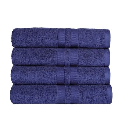4-Piece Highly Absorbent Navy Color Cotton Bath Towels 15 in. L X 21 in. W X 13.6 in. H Size, 500 - 699 GSM, Machine Washable Quick Dry | All Season Pretty Blue Shade, Soft, Warm, Thick-Plush
