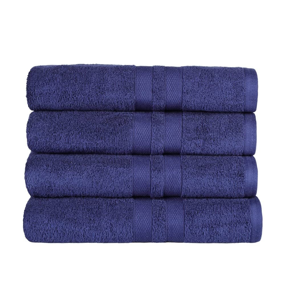 4-Piece Highly Absorbent Navy Color Cotton Bath Towels 15 in. L X 21 in. W X 13.6 in. H Size, 500 - 699 GSM, Machine Washable Quick Dry | All Season Pretty Blue Shade, Soft, Warm, Thick-Plush