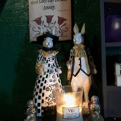 Royal Bunnies, the Count and Countess Rabbit, Egg basket, Rabbit Pot Black White Checkered, Animal Day, Pet Sculpture Gift, Orthodox Easter
