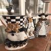 Royal Bunnies, the Count and Countess Rabbit, Egg basket, Rabbit Pot Black White Checkered, Animal Day, Pet Sculpture Gift, Orthodox Easter view 2