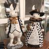 Royal Bunnies, the Count and Countess Rabbit, Egg basket, Rabbit Pot Black White Checkered, Animal Day, Pet Sculpture Gift, Orthodox Easter view 3