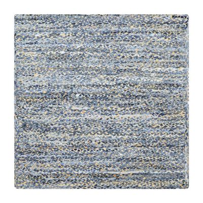 CASAVANI Hand Braided Jute 4' Square Kilim Rug Flatweave Rug Blue Beige Design Handmade Boho Mat Thick 0.27" Geometric Pattern Sisal Jute Indoor Outdoor Use Rugs for Kitchen, Bedside, Yoga Mat