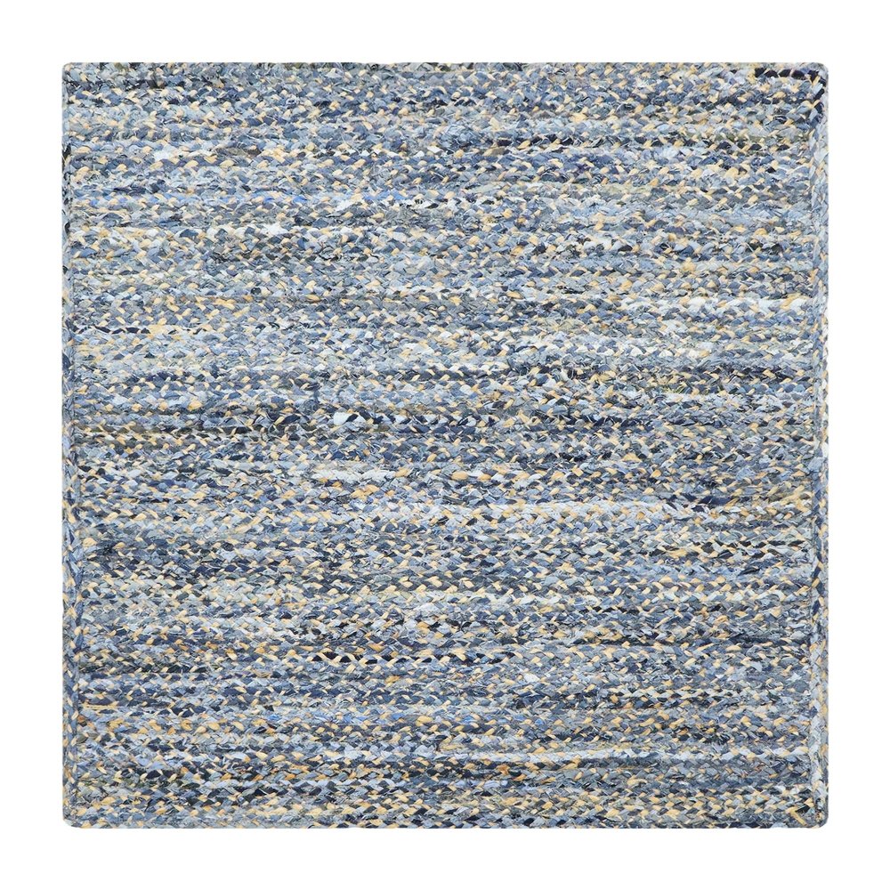 CASAVANI Hand Braided Jute 4' Square Kilim Rug Flatweave Rug Blue Beige Design Handmade Boho Mat Thick 0.27" Geometric Pattern Sisal Jute Indoor Outdoor Use Rugs for Kitchen, Bedside, Yoga Mat
