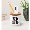 Personalized Pencil Cup, Script Monogram Pen and Pencil Holder + snap-on wood lid, Custom Letter Mug, Initial A to Z,Monogram Coffee Mug,Mom (Primary color: Black, Letter: C) view 1