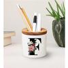 Personalized Pencil Cup, Script Monogram Pen and Pencil Holder + snap-on wood lid, Custom Letter Mug, Initial A to Z,Monogram Coffee Mug,Mom (Primary color: Black, Letter: C) view 4