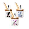 Personalized Pencil Cup, Script Monogram Pen and Pencil Holder + snap-on wood lid, Custom Letter Mug, Initial A to Z,Monogram Coffee Mug,Mom (Primary color: Purple, Letter: C) view 2
