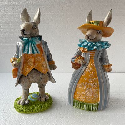 Royal Bunnies, the Count and Countess Rabbit, Egg basket, Rabbit Pot Black White Checkered, Animal Day, Pet Sculpture Gift, Orthodox Easter (Finish: Orange Count Countes)