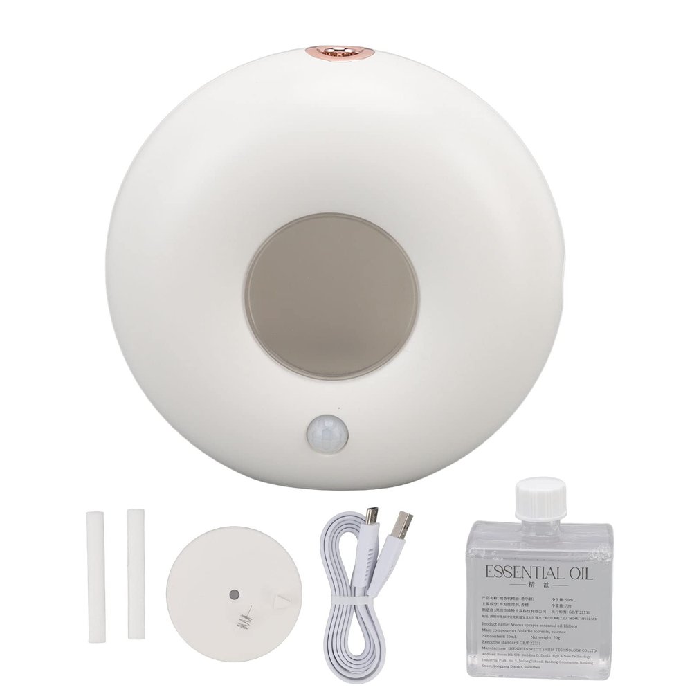 GLOGLOW Mini Diffuser, Essential Oil Humidifier USB Charging 5V 1A 3 Gears Adjustment Doughnut Shape for Home (White)