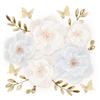 3D Paper Flowers Decorations for Wall, Handmade Artificial Flower Bouquet with Leaves and Butterflies for Wedding Backdrop Photo Wall Decor, Home Decor, Party Backdrop (19 Pieces) (White) view 1