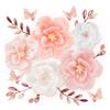 3D Paper Flowers Decorations for Wall, Handmade Artificial Flower Bouquet with Leaves and Butterflies for Wedding Backdrop Photo Wall Decor, Home Decor, Party Backdrop (19 Pieces) (Pink) view 1