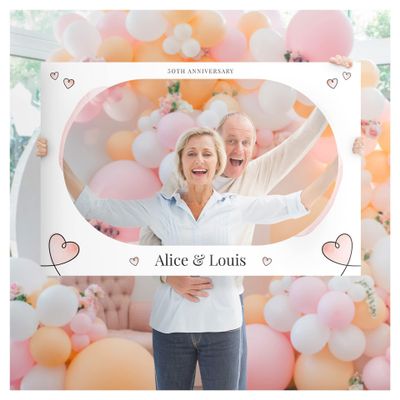 Personalized 50 Years Of Love Wedding Anniversary Photo Booth Frame - Customized Happy Hearts Theme Photo Selfie Frame - Custom-Made Lovely Photo Prop Made Specially For Your Wedding Anniversary (PVC)