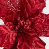 Factory Direct Craft Pack of 2 Sparkling Burgundy Velvet Artificial Poinsettia Stems Burgundy Glittered Poinsettia Picks for Christmas Tree Decorations and Holiday Home Decor view 2