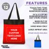 DISCOUNT PROMOS Custom Two Tone Deluxe Tote Bags Set of 12, Personalized Bulk Pack - Reusable, Great for Shopping, Grocery, Beach, Picnic, Wedding Favors - Red view 3