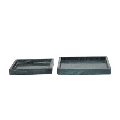 Deco 79 Marble Living Room Decor Tray Ottoman Tray with Raised Border, Set of 2 Serving Tray 10", 8" W, Green
