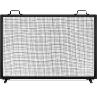 Best Choice Products 38x27in Single Panel Fireplace Screen Handcrafted Steel Mesh Spark Guard for Living Room, Bedroom Dcor w/Handles - Black
