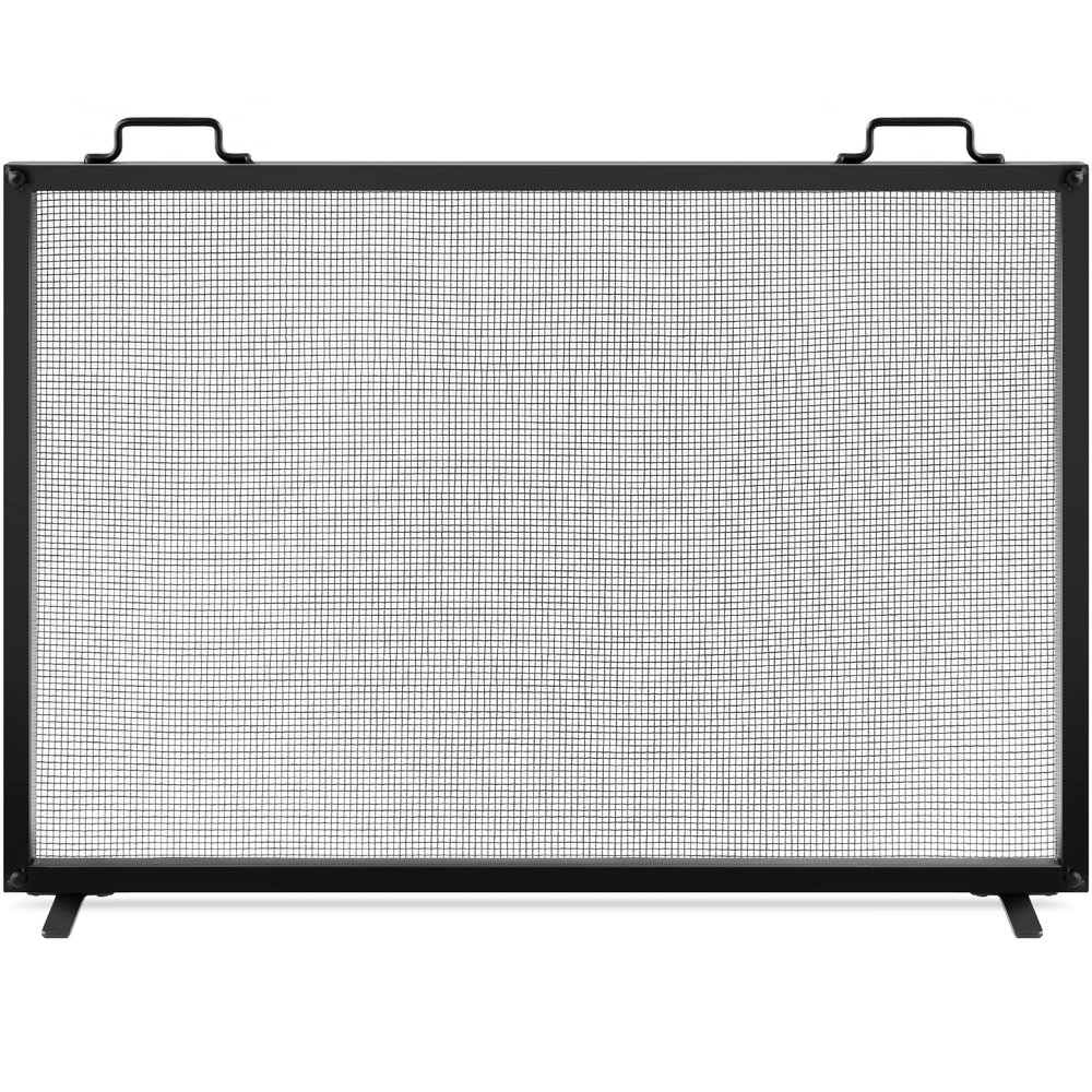 Best Choice Products 38x27in Single Panel Fireplace Screen Handcrafted Steel Mesh Spark Guard for Living Room, Bedroom Dcor w/Handles - Black