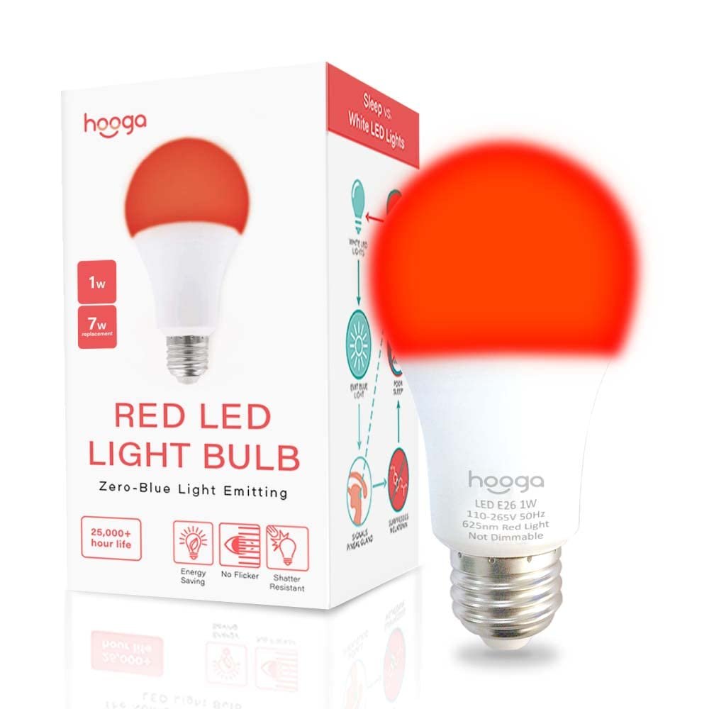 Hooga Sleep Light Bulb - Blue Light Blocking Red Night Light, 625nm for Healthy Sleep - Baby Nursery, 1W LED, 7W Replacement Single