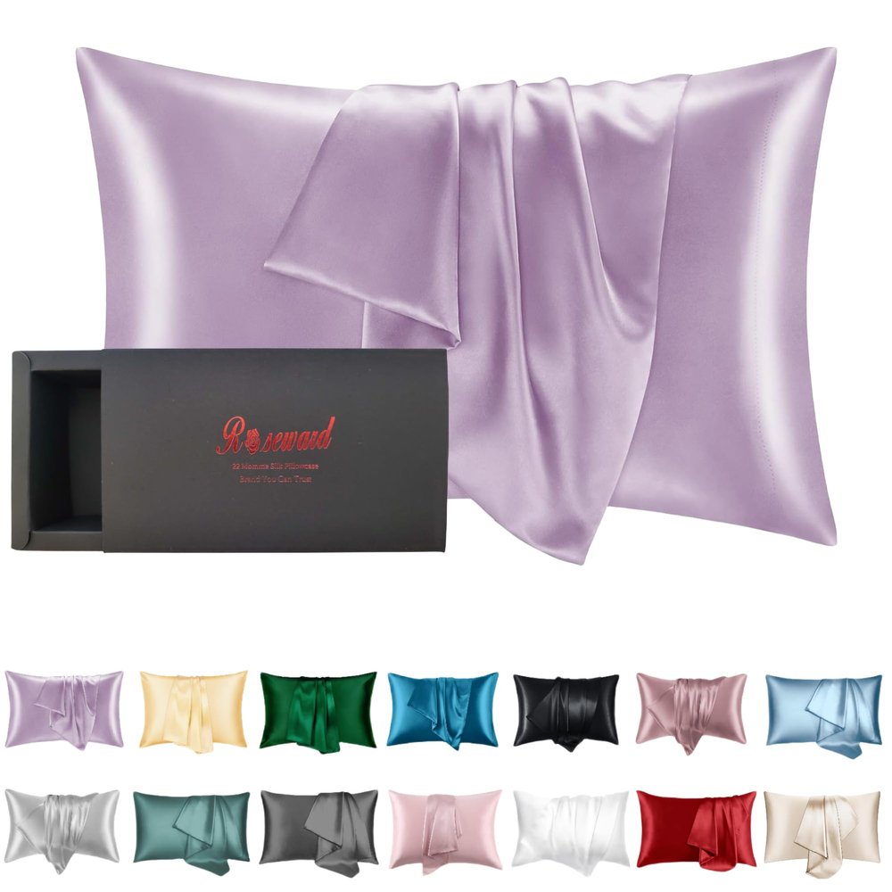 100% Mulberry Silk Acne Pillowcase for Hair and Skin Made in USA, 22 Momme Real Silk Cooling Pillow Cases, Anti Wrinkle, Anti Aging, Soft, Hypoallergenic(Purple, King)