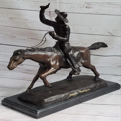 Hand Made Remington Inspired Large Hot Cast Cowboy with Gun Old West Bronze Art Decorative Art Sale Gift by Think Bronze