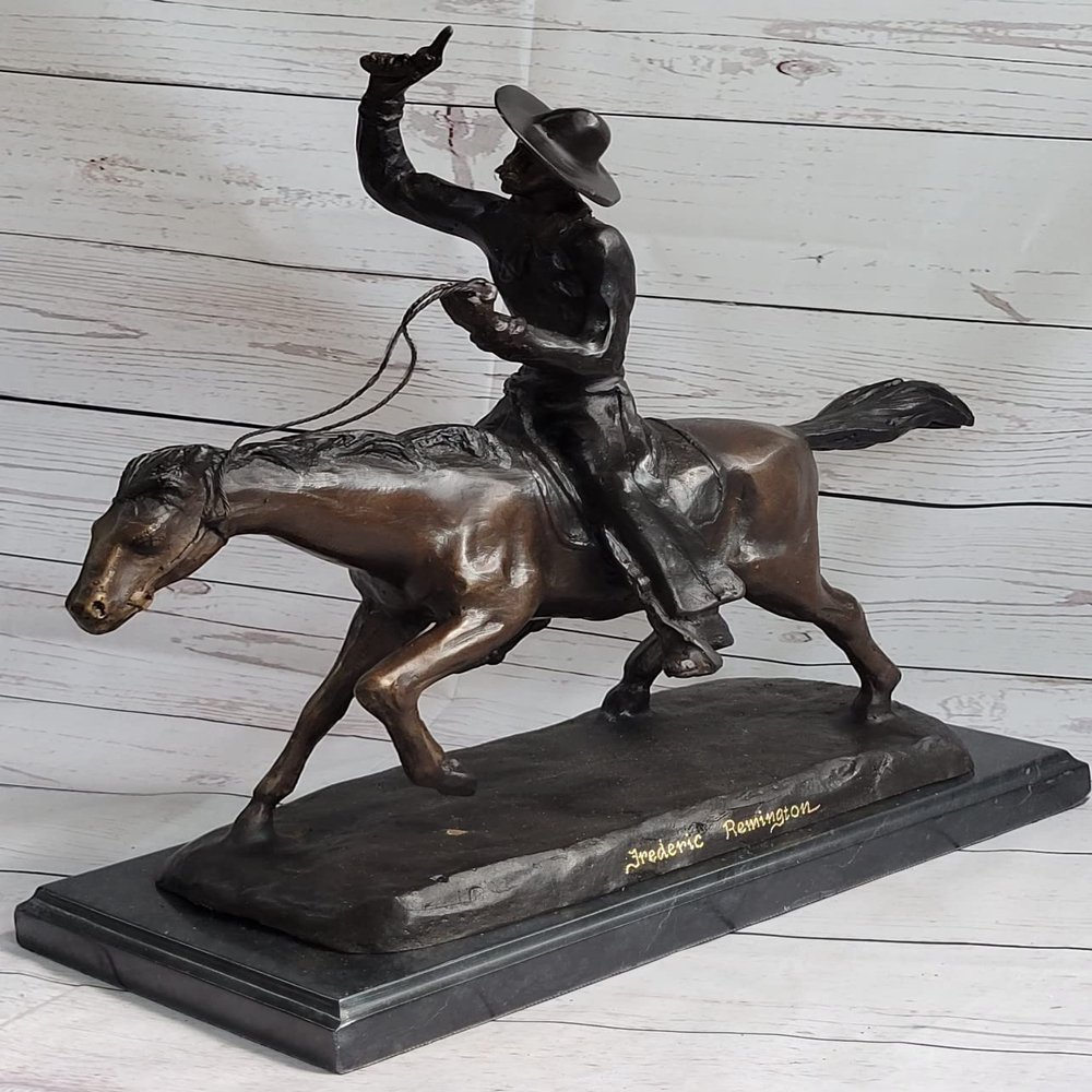 Hand Made Remington Inspired Large Hot Cast Cowboy with Gun Old West Bronze Art Decorative Art Sale Gift by Think Bronze
