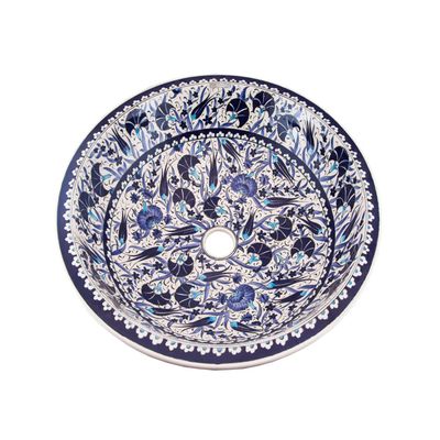 Blue Bathroom Vessel Basin, Round Sinks, Ceramic Bathroom Washbasins, Countertop Art Basin, Lavatory Basin, Remodel Washbasin, Waschbecken