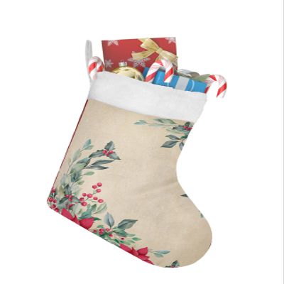 Christmas Stockings Vintage Blossom Christmas Poinsettia Boho Retro Leaf Fireplace Hanging Decorations Xmas Tree Stocking Vintage Kraft Paper Personalized Sock for Family Holiday Season Party Decor