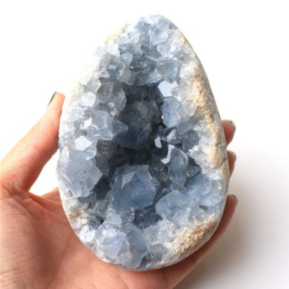 1PC Natural Celestite Crystal Cluster Sky Blue Geode Mineral Specimen Home Decor,450-470g