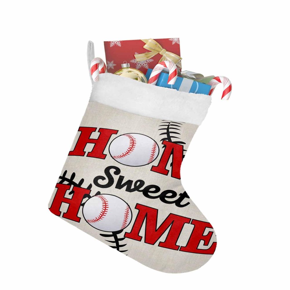 Christmas Stockings America Baseball Home Sweet Text Fireplace Hanging Decorations Xmas Tree Stocking Balls Black Line Texture Personalized Sock for Family Holiday Season Party Home Decor