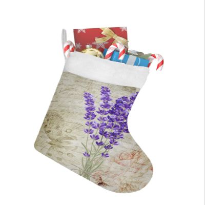 Christmas Stockings Rustic Purple Lavender Chic Rose Butterfly Fireplace Hanging Decorations Xmas Tree Stocking Retro Old Newspaper Personalized Sock for Family Holiday Season Party Home Decor