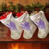 Christmas Stockings Rustic Purple Lavender Chic Rose Butterfly Fireplace Hanging Decorations Xmas Tree Stocking Retro Old Newspaper Personalized Sock for Family Holiday Season Party Home Decor view 2